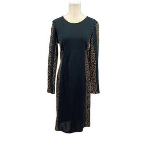 Long Tall Sally Black Leopard Print Sides Sheath Dress Women's 8 Preppy Career